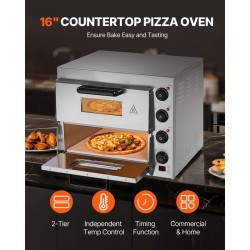 Commercial Electric Pizza Oven - 16-Inch Counter Pizza Maker with Double Deck Layers, Stainless Steel Construction, Multipurpose Indoor Oven for Baking Pizzas, Pretzels, Bread, and More - Ideal for Home, Restaurant, and Parties