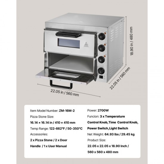 Commercial Electric Pizza Oven - 16-Inch Counter Pizza Maker with Double Deck Layers, Stainless Steel Construction, Multipurpose Indoor Oven for Baking Pizzas, Pretzels, Bread, and More - Ideal for Home, Restaurant, and Parties