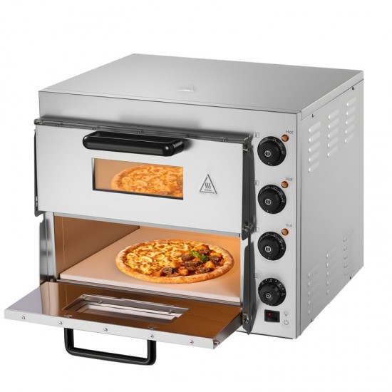 Commercial Electric Pizza Oven - 16-Inch Counter Pizza Maker with Double Deck Layers, Stainless Steel Construction, Multipurpose Indoor Oven for Baking Pizzas, Pretzels, Bread, and More - Ideal for Home, Restaurant, and Parties
