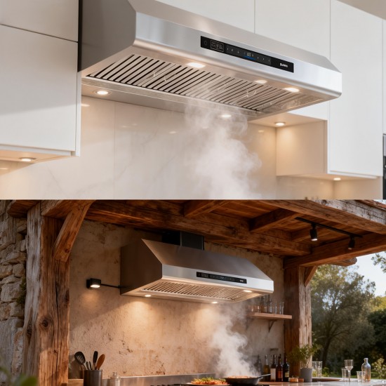 48 Inch Under Cabinet Range Hood 1400CFM 6-Speed DC Motor Baffle Filter Stainless Steel Kitchen Hood