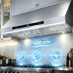 48 Inch Under Cabinet Range Hood 1400CFM 6-Speed DC Motor Baffle Filter Stainless Steel Kitchen Hood