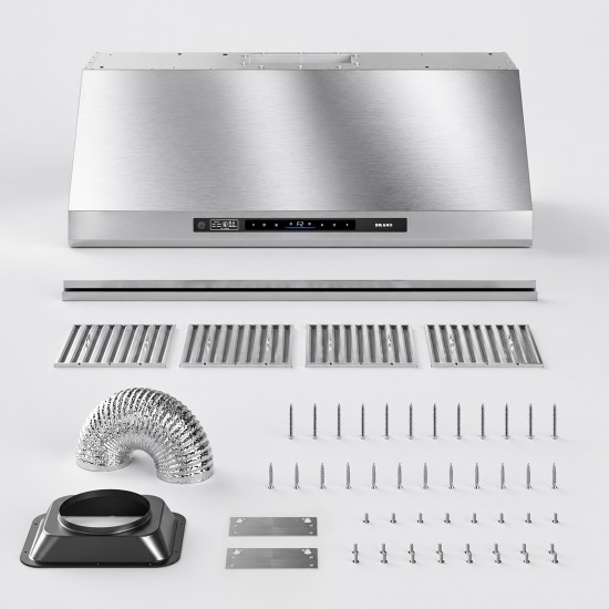 Under Cabinet Range Hood 48 Inch, 1400 CFM Stainless Steel Ducted, Standalone 6-Speed DC Motor, Voice Gesture Touch Control