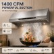 Under Cabinet Range Hood 48 Inch, 1400 CFM Stainless Steel Ducted, Standalone 6-Speed DC Motor, Voice Gesture Touch Control