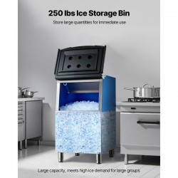 Ice Storage Bin - 250LBS Capacity Stainless Steel Ice Storage with Water Filter, Adjustable Anti-Slip Rubber Feet & 8-Hour Insulation, Ideal for Restaurants, Hotels & Beverage Shops
