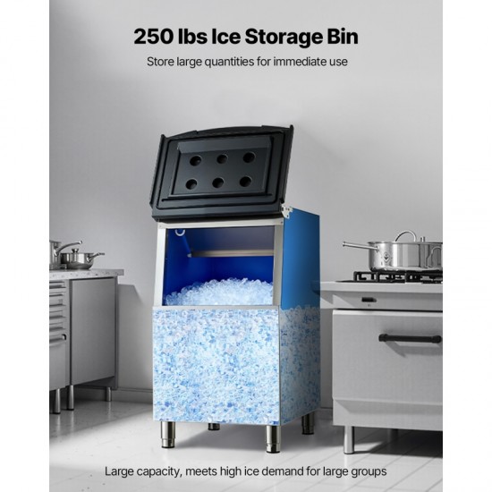 Ice Storage Bin - 250LBS Capacity Stainless Steel Ice Storage with Water Filter, Adjustable Anti-Slip Rubber Feet & 8-Hour Insulation, Ideal for Restaurants, Hotels & Beverage Shops
