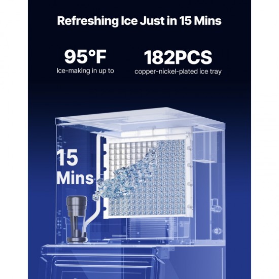 Commercial Ice Maker - 450 lbs/Day Stainless Steel Ice Machine with Scheduled Ice-Making, Self-Cleaning Function, and Adjustable Thickness for Restaurant, Bar, Cafe, Hotel - High Capacity Ice Production Fast Ice Cubes Ready in 12-15 Minutes