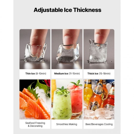 Commercial Ice Maker - 450 lbs/Day Stainless Steel Ice Machine with Scheduled Ice-Making, Self-Cleaning Function, and Adjustable Thickness for Restaurant, Bar, Cafe, Hotel - High Capacity Ice Production Fast Ice Cubes Ready in 12-15 Minutes