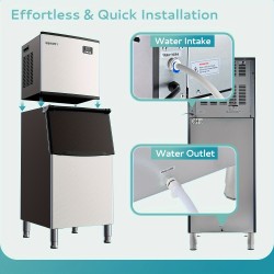 Commercial Ice Making Machine 400Lbs/24H, SECOP Compressor &, Professional Ice Machine, 250Lbs Ice Capacity, Quick Ice Production in 8-15 Min, Stainless Steel Ice Generator for Pub/Coffee Shop/Dining Options/Commercial Setting