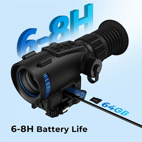 Hot Single Eye High-resolution 384X288 55Hz Night Vision Thermal Imaging Sight, 6-color Display with 64G Storage Card, Magnification And 8-hour Battery Life, Hunting, Outdoor Camping, Supports Photos And Videos