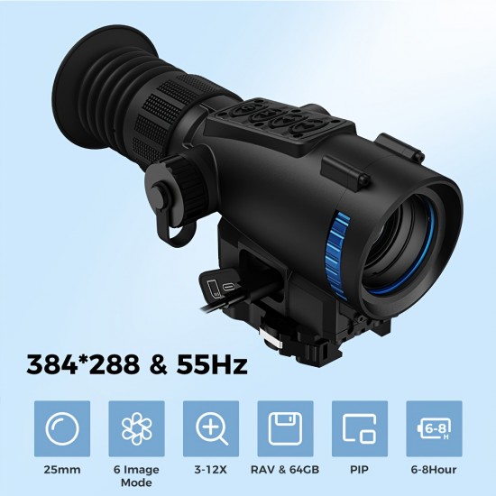 Hot Single Eye High-resolution 384X288 55Hz Night Vision Thermal Imaging Sight, 6-color Display with 64G Storage Card, Magnification And 8-hour Battery Life, Hunting, Outdoor Camping, Supports Photos And Videos