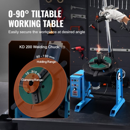 Rotary Welding Positioner 66LBS/30KG - 0-90 Tiltable Welding Positioning Turntable Table, 1-12RPM 80W Motor with 12.4 Inch 3-Jaw Chuck & Welding Torch Stand Holder for Cutting, Grinding, Assembly & Testing