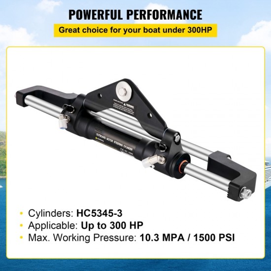 Hydraulic Steering Cylinder 300 - Front Mount Outboard Marine Steering Kit for Center Console, Bass & Offshore Fishing Boats - Corrosion-Resistant Aluminum Alloy, Built-In Two-Way Lock, ORB Fitting - Ideal for Hydraulic Steering System Without Hose & Helm