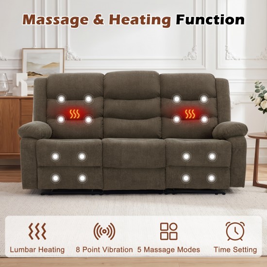 Personal Care Massage Chair, Three-Seater Sofa with Massage And Heating Function, Multi-Person Sofa with Manual Adjustment Back, with USB And Type-C Interface, Built-In Cup Holder And Side Bag, Suitable for Living Room, Home Theater, Premium Fabric