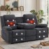 Dark Gray Faux Cashmere 3 Seater Recliner Sofa With Massage And Heating Function, Manual Reclining Couch With Cup Holders And Side Storage Pocket For Living Room Home Theater