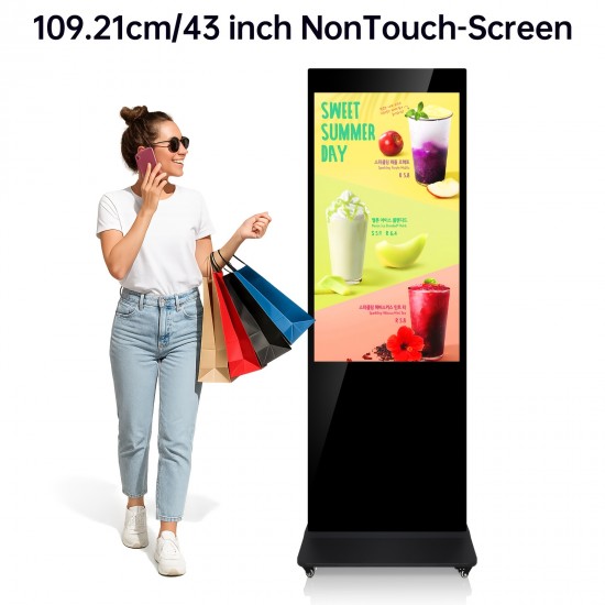 1pc Black 43-Inch Digital Signage Kiosk Display 1080P Digital Kiosk Interactive Displays Floor Standing 2K IPS Smart Indoor Interactive LCD Commercial Kiosk with Android 11 System Interactive Advertising Media Player (Two Types Available: Non-Touchs